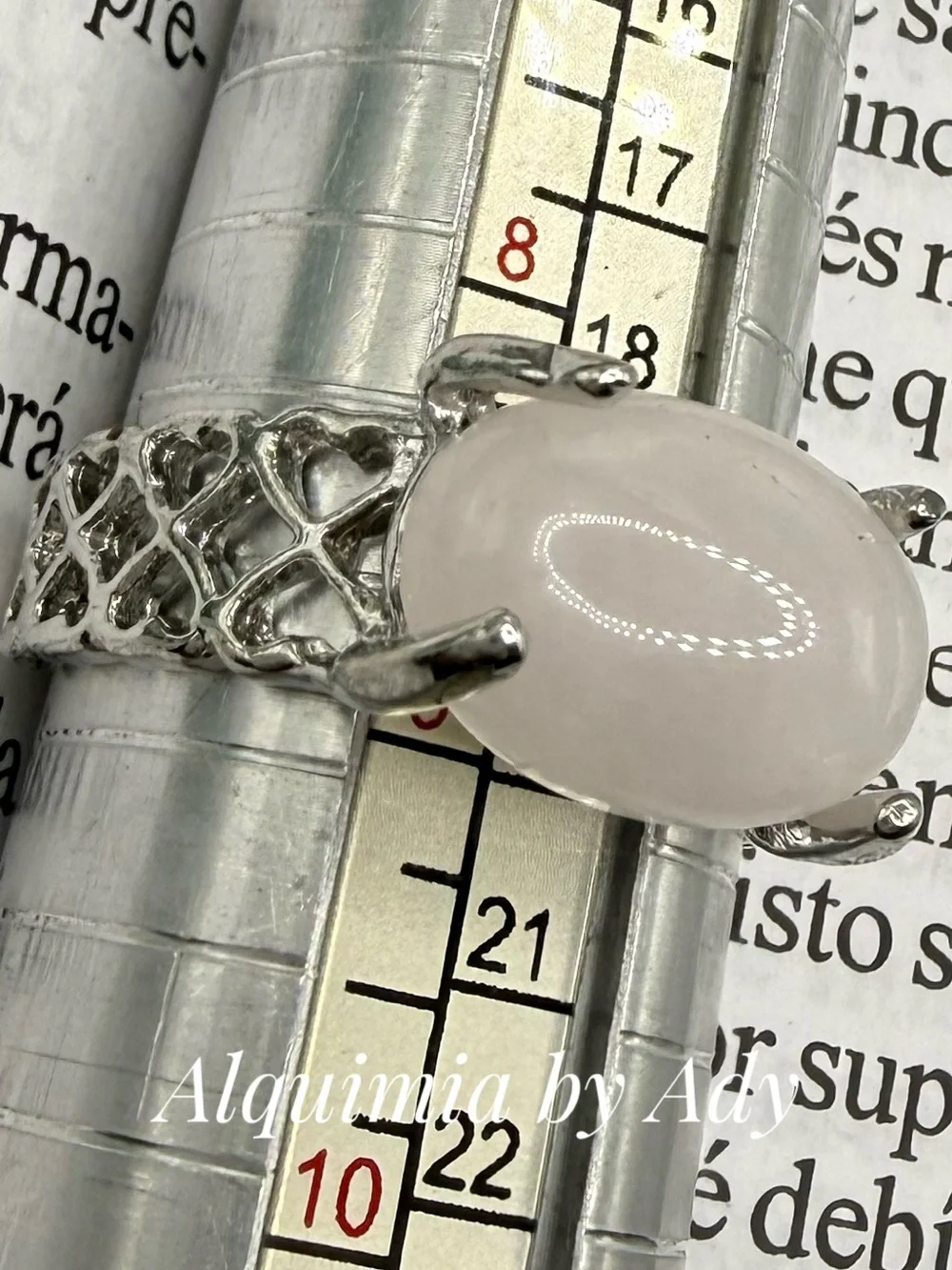 Pink Quartz Rhodium Silver Ring – 20mm Oval Stone, Tarnish-Resistant